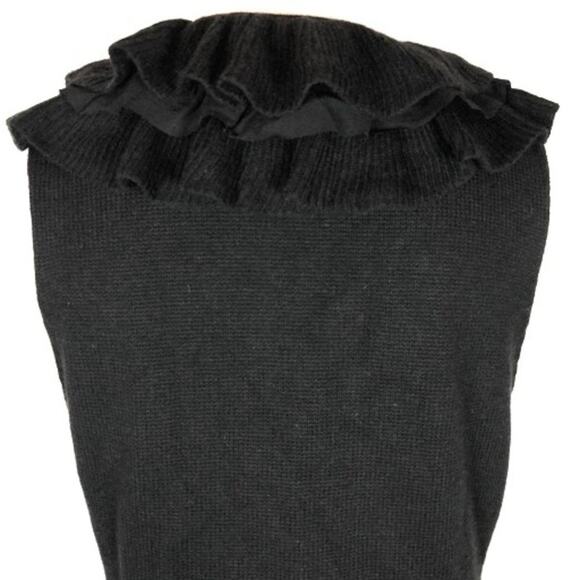 Alice + Olivia Long Vest ANGORA CASHMERE RABBIT FUR Between RUFFLE Sz XS Black - Picture 9 of 13